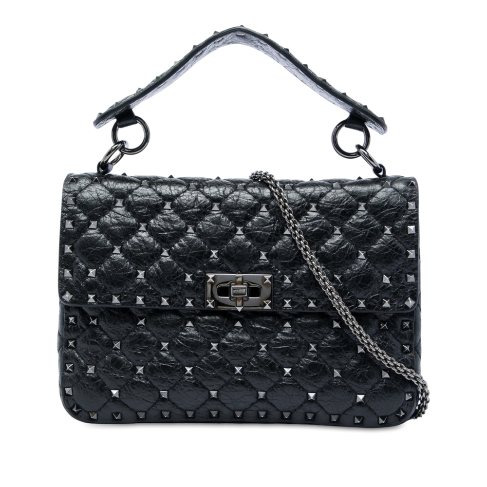 Pre-Loved Valentino Medium Crinkled Nappa Rockstud Spike Satchel